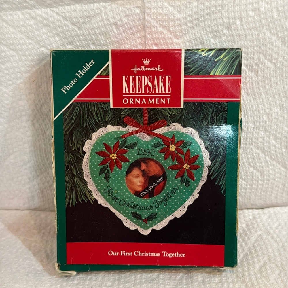 NIB 1990 Hallmark Keepsake "Our First Christmas Together" Photo Holder Ornament